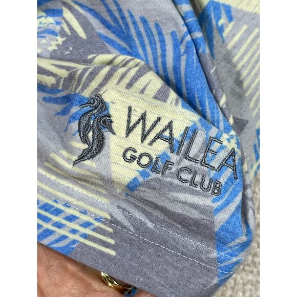 TravisMathew Men’s XL Blue Yellow Hawaiian Print 3 Button Short Sleeve Polo Golf - Picture 4 of 7